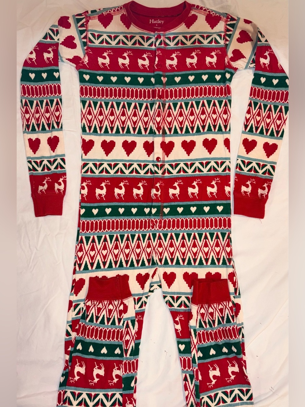 Hatley girls Sz 8 Christmas Reindeer Fair Isle one piece pajama EUC
